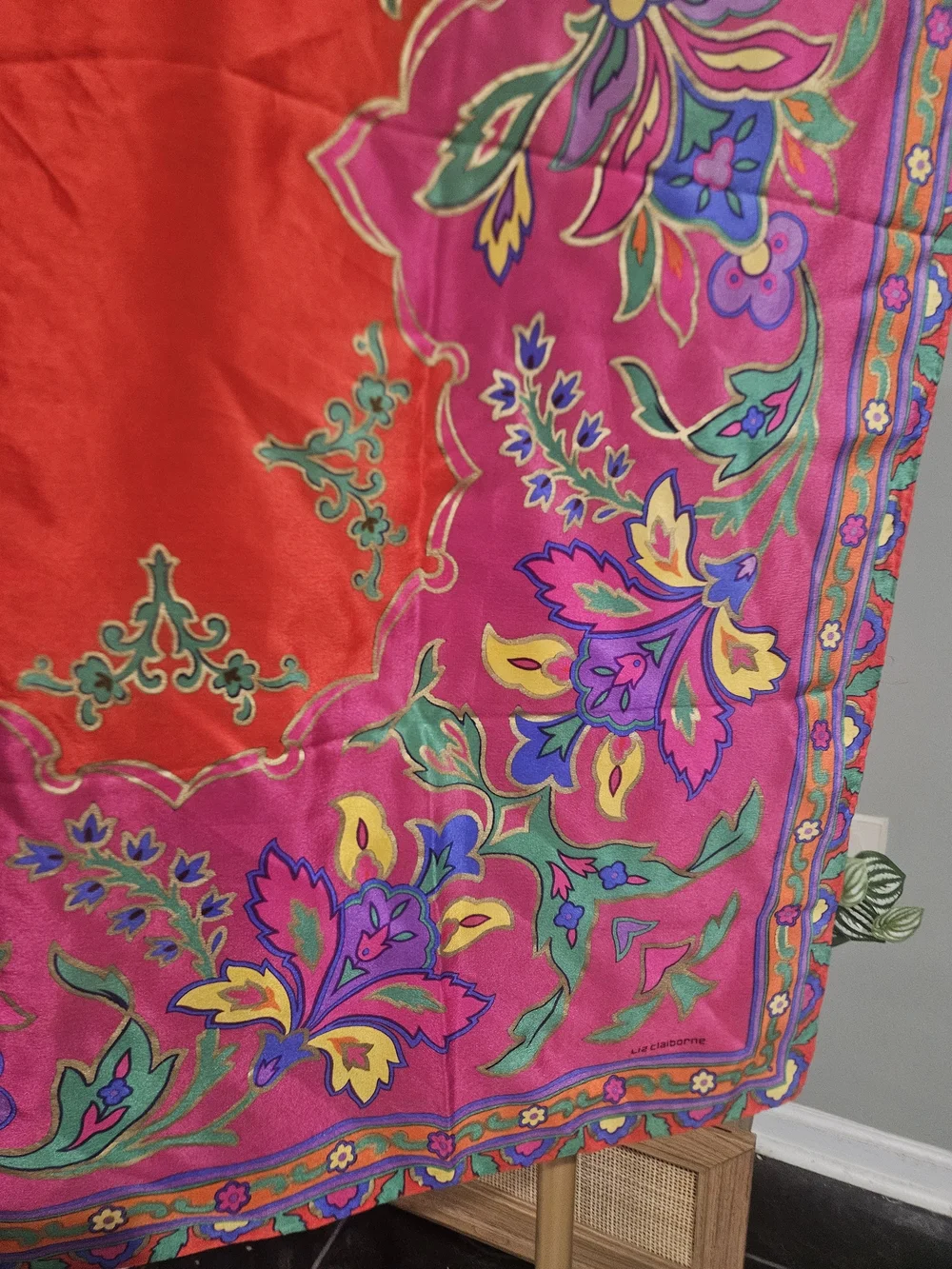 Vintage Liz Claiborne 100% Silk Floral Square Scarf Pink Red Multicolor